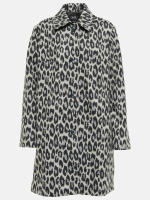 Vlnený kabát s potlačou s leopardím vzorom A.p.c. sivá