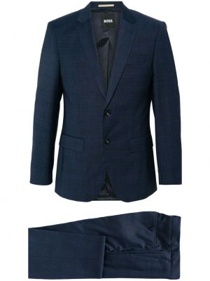 Ukrojena obleka s karirastim vzorcem Boss modra