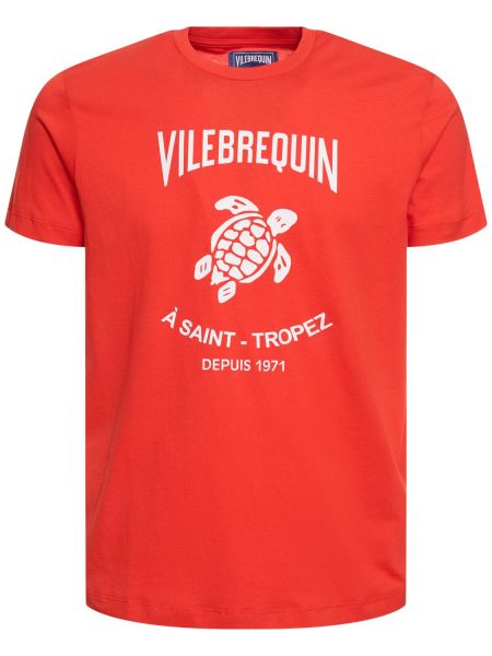 Camiseta de algodón con estampado de tela jersey Vilebrequin rojo