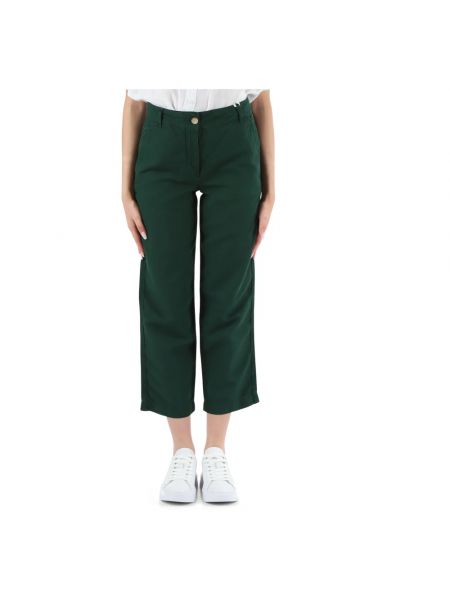 Lniane proste spodnie bawełniane Tommy Hilfiger zielone