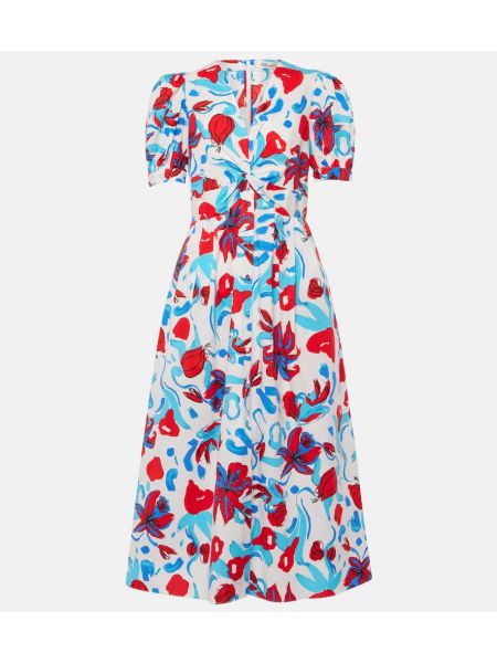 Gėlėtas medvilninis skeltu suknele Diane Von Furstenberg raudona