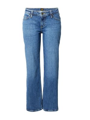 Bavlnené džínsy s rovným strihom s nízkym pásom na zips Lee - modrá