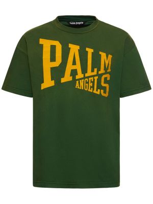 Памучна тениска с принт Palm Angels зелено