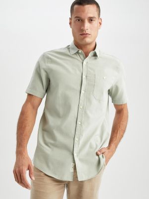 Рубашка из хлопка с короткими рукавами и воротником-поло обычного кроя DeFacto хаки