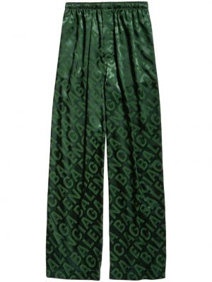 Pantaloni din satin cu imagine Balenciaga verde