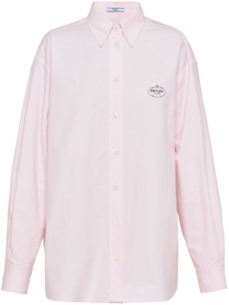 Βαμβακερό πουκάμισο με κέντημα Prada ροζ