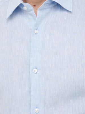 Lniana koszula slim fit Boss niebieska
