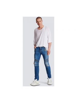 Jeansy skinny slim fit bawełniane Balmain niebieskie