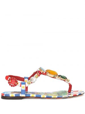 Křišťálové sandály bez podpatku Dolce & Gabbana červené