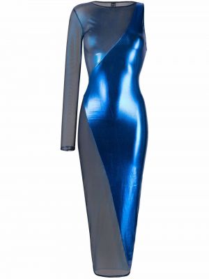 Průsvitné přiléhavé dlouhé šaty Maison Close - modrá