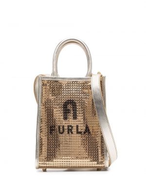 Pailletten shopper handtasche mit print Furla gold