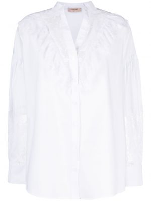 Βαμβακερό πουκάμισο με δαντέλα Twinset λευκό
