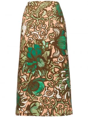 Kvetinová midi sukňa s potlačou La Doublej zelená