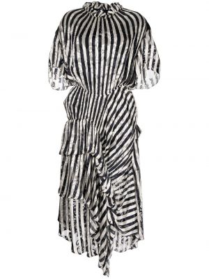 Pruhované hedvábné mini šaty s volány Preen By Thornton Bregazzi - bílá