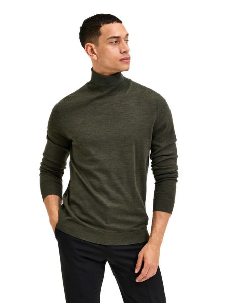 Пуловер из шерсти мериноса Selected Homme зеленый
