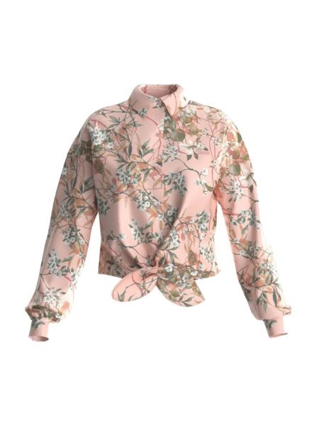 Satynowa koszula w kwiatki Guess różowa