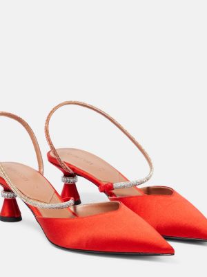 Сатенени полуотворени обувки с отворена пета D'accori червено