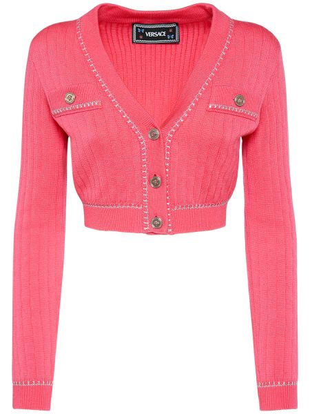 Kort sweater i uld med v-udskæring Versace pink