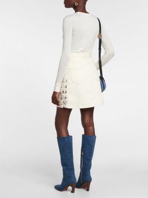 Βαμβακερή λινή φούστα mini με ψηλή μέση Chloã© λευκό