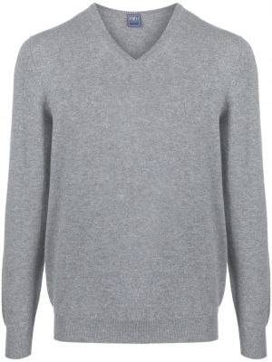 Кашмирен пуловер с v-образно деколте Fedeli сиво