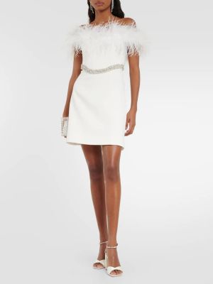Mini robe à plumes en crêpe Rebecca Vallance blanc