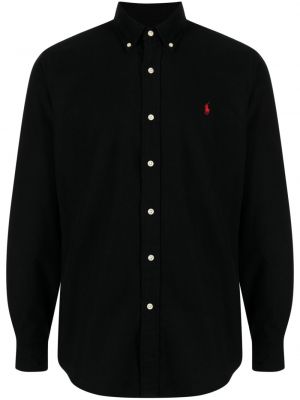 Flanelová košeľa s okrúhlym výstrihom s výšivkou Polo Ralph Lauren čierna