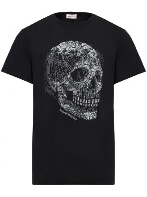 T-shirt aus baumwoll mit print mit kristallen Alexander Mcqueen schwarz
