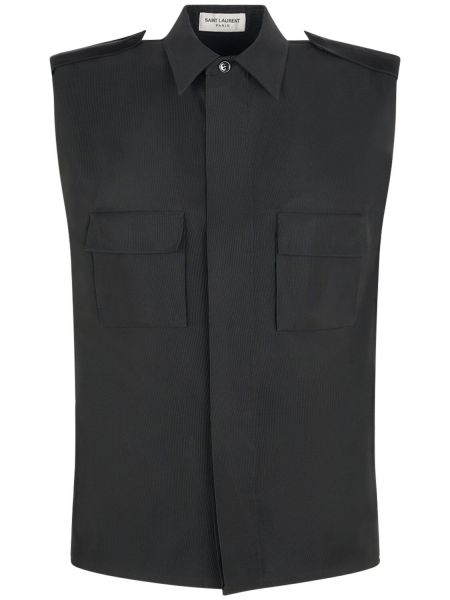 Volnena srajca brez rokavov Saint Laurent črna