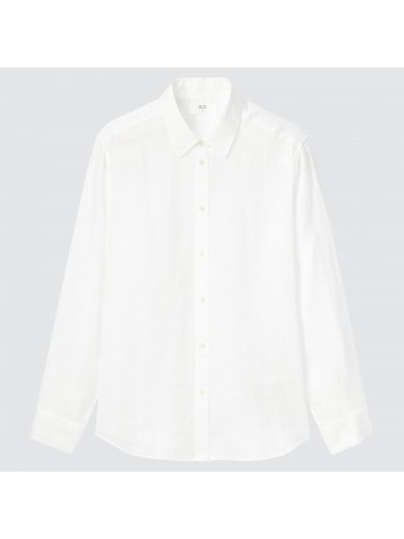Льняная рубашка с длинным рукавом Uniqlo белая