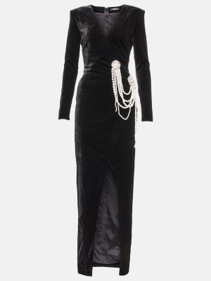 Aksamitna sukienka długa Balmain czarna