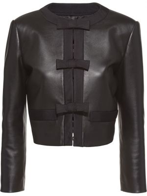 Chaqueta de cuero con lazo Miu Miu negro