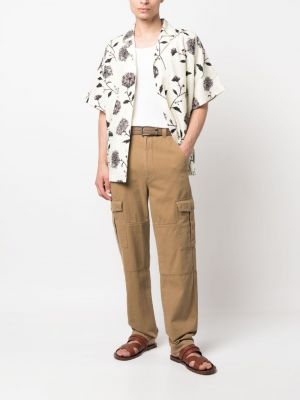 Bavlněné lněné rovné kalhoty s knoflíky Isabel Marant hnědé
