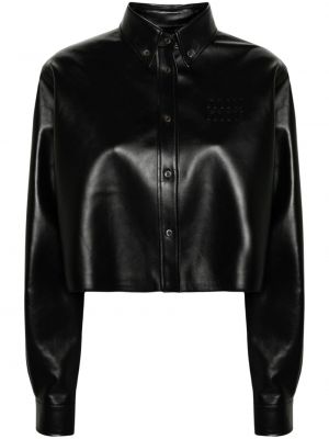 Kožená bunda s výšivkou Miu Miu čierna
