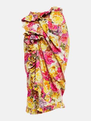 Pamučna midi suknja visoki struk s printom Dries Van Noten ružičasta
