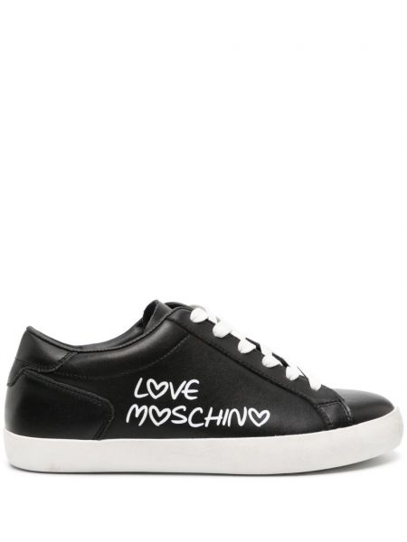 Sneakersy skórzane z nadrukiem Love Moschino czarne