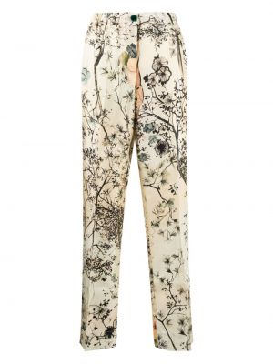 Svilene hlače s cvetličnim vzorcem s potiskom F.r.s For Restless Sleepers bež