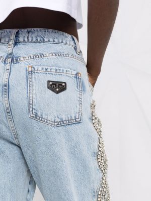 Křišťálové džíny s klučičím střihem Philipp Plein modré