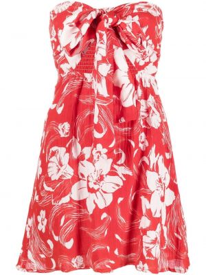 Květinové lněné mini šaty Faithfull The Brand - červená