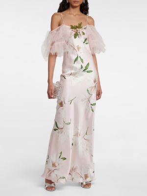 Virágos selyem hosszú ruha Rodarte rózsaszín