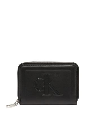 Kožený peňaženka na zips Calvin Klein Jeans - čierna