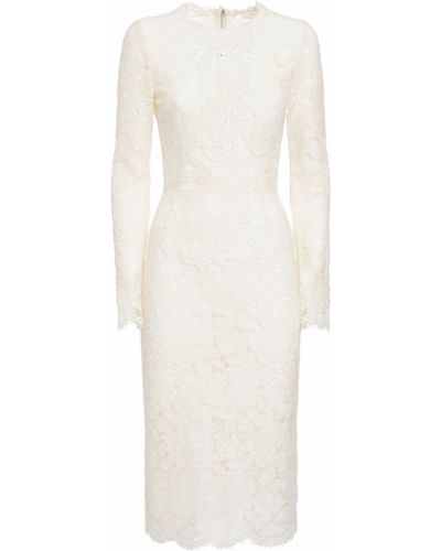 Midi obleka z dolgimi rokavi s čipko Dolce & Gabbana bela