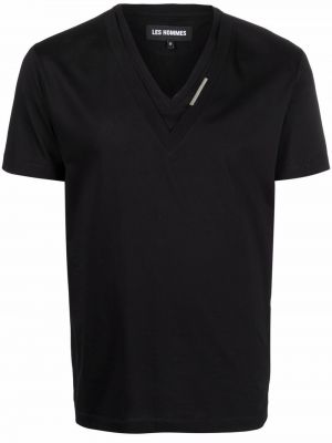 Camiseta con escote v Les Hommes negro