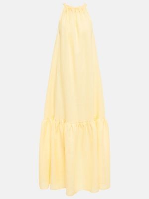 Lniana sukienka długa Asceno żółta