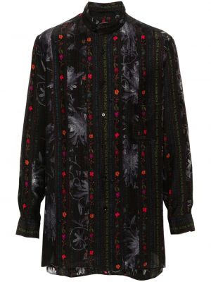 Camicia di seta con stampa Yohji Yamamoto nero