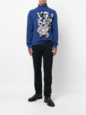 Bavlněné vlněné rovné kalhoty Massimo Alba modré