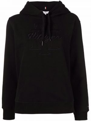 Medvilninis siuvinėtas džemperis su gobtuvu Tommy Hilfiger juoda