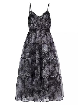 Шелковое платье миди в цветочек с принтом Cinq À Sept черное