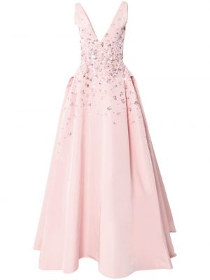 Jedwabna haftowana sukienka wieczorowa z cekinami Carolina Herrera różowa
