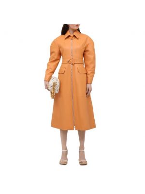 Кожаное пальто Bottega Veneta оранжевое