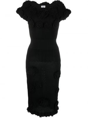 Bavlněné midi šaty s krátkými rukávy z polyesteru Chanel Pre-owned - černá